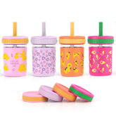 Sursip toddler glass cups with straw 8oz with silicone sleeve for safe grip and drop protection.
