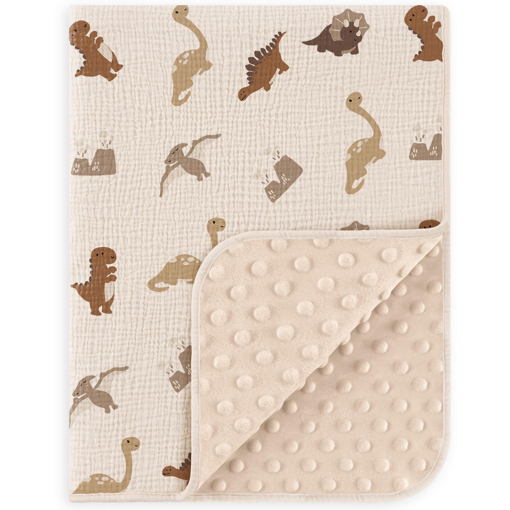 Susurration baby blanket with dinosaur front muslin cotton for soft comfort
