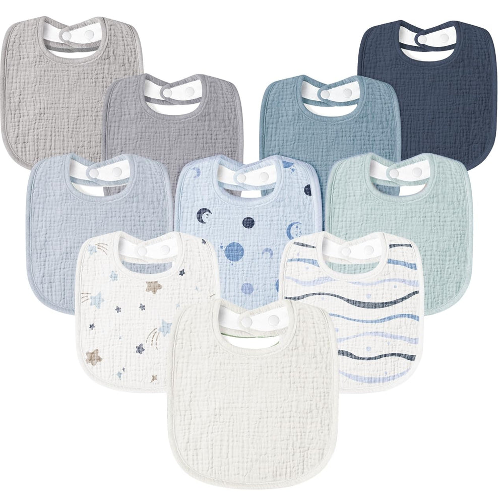 Susurration muslin baby drool bib Blue Planet 01 – soft front, plush backing helps keep skin dry