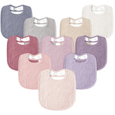 Susurration muslin baby drool bib pink 10-pack flatlay for everyday spill protection.