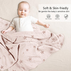 Susurration pink-stars muslin blanket highlights breathable cotton for comfortable naps