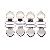 Sutoyuen silver heart pacifier clip with plastic teeth protects fabrics.