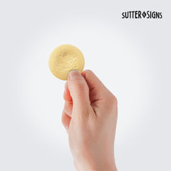 Sutter Signs one-and-a-half-inch envelope seal applied for secure decorative closure.