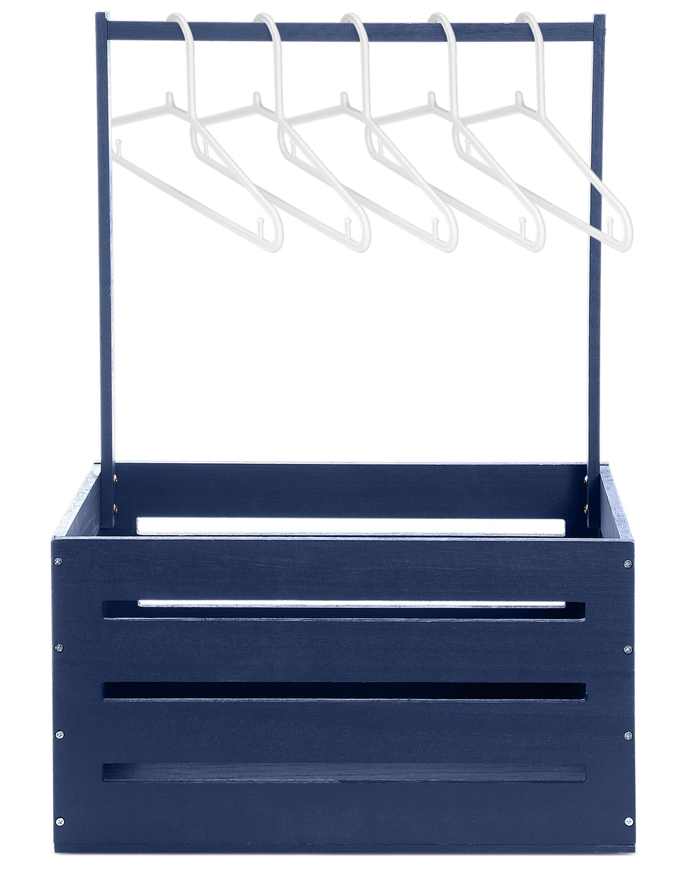 Suzile navy blue wooden baby shower crate, assembled and ready for display at a party