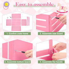 Suzile pink wooden crate during assembly with screws and predrilled parts.