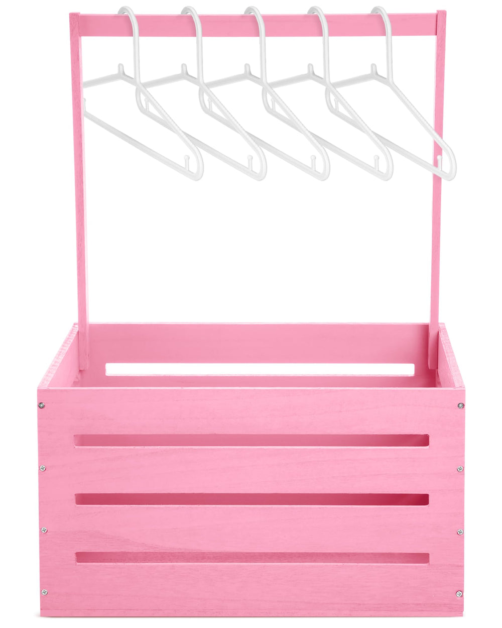Suzile pink wooden baby shower crate closeup, smooth edges for safe handling.