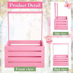 Suzile pink wooden crate with handle, ideal for displaying gifts at a gender reveal.