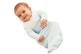 Swaddelini arms out sleep sack front view in blue supports gentle soothing for calmer nights