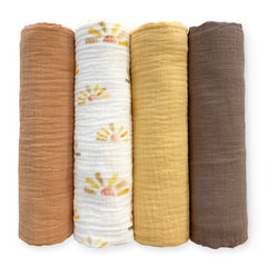 SwaddleDesigns cotton muslin swaddle blanket set of four, soft and breathable for newborn comfort