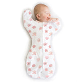 SwaddleDesigns Organic Transitional Swaddle Sack arms-up sleeves supports self-soothing sleep.