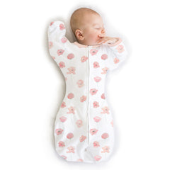 SwaddleDesigns Organic Transitional Swaddle Sack arms-up sleeves supports self-soothing sleep.