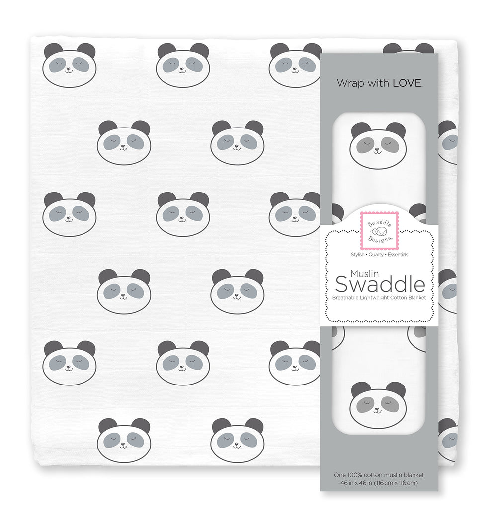 SwaddleDesigns Black Panda swaddle blanket for cozy, secure swaddling