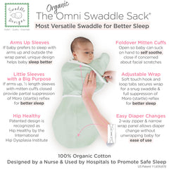SwaddleDesigns Organic Omni Swaddle Adjustable Wrap allows growth with flexible snugness.