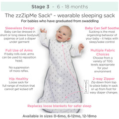 SwaddleDesigns sleep sack with foot-zipper opening for quick diaper changes