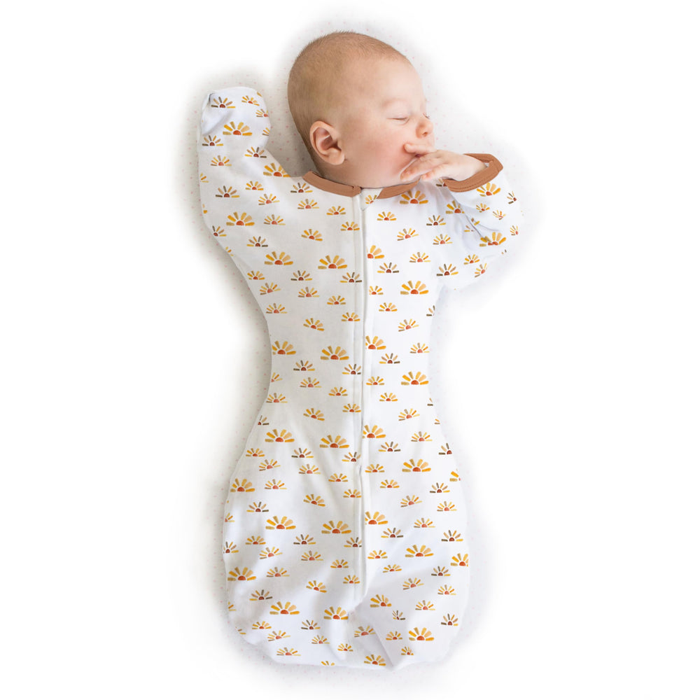 SwaddleDesigns Transitional Sack arms-up display for easy self-soothing.
