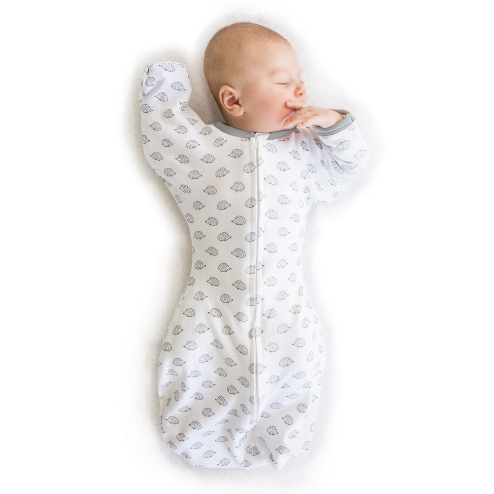 SwaddleDesigns Transitional Swaddle Sack with arms up half-length sleeves for gentle self-soothing.