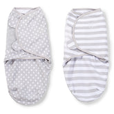 SwaddleMe Original Swaddle small grey dot stripe front view for a snug newborn fit