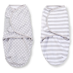 SwaddleMe Original Swaddle small grey dot stripe front view for a snug newborn fit