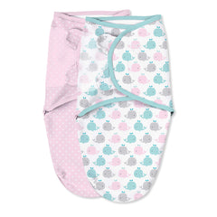 SwaddleMe Original Swaddle, small pink polka whale, front view for a snug newborn fit.