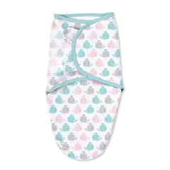 SwaddleMe Original Swaddle, small pink polka whale, hip-healthy design supports healthy leg movement.
