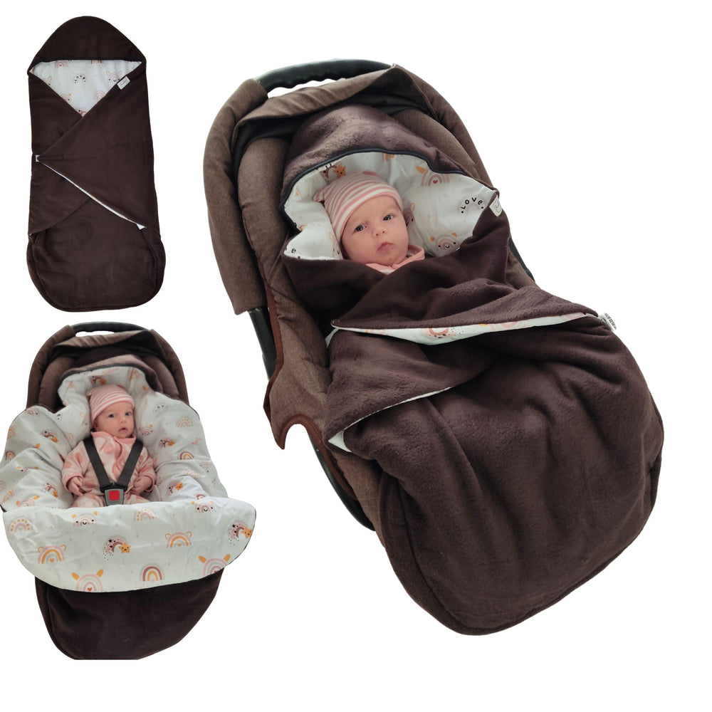 Swaddyl PolarDark car seat blanket securing warmth during car rides