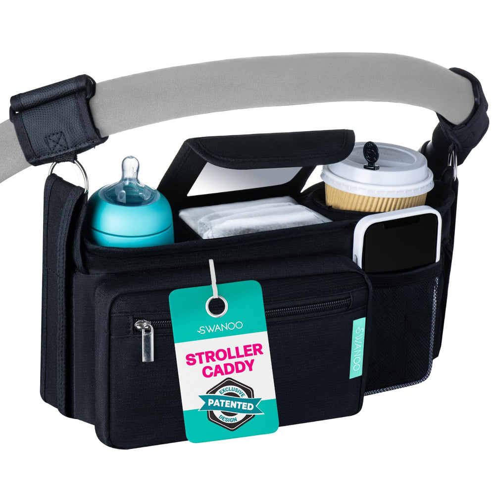 Swanoo Stroller Caddy with non-slip straps secures on any handle for stability