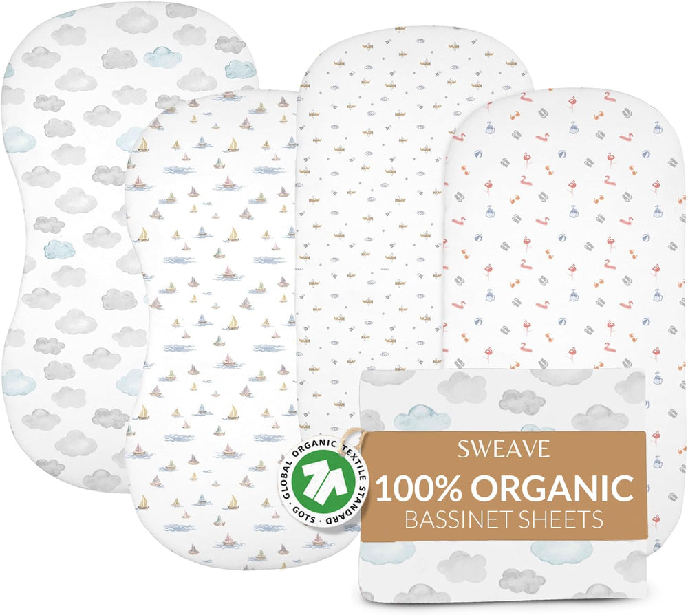 Sweave bassinet sheets 4-pack offer soft, breathable comfort for peaceful naps.