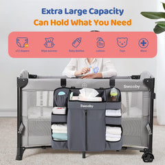 Sweeby caddy deep pockets secure wipes and creams within arm's reach