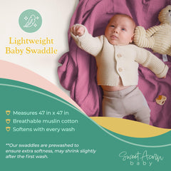 Sweet Acorn Muslin Swaddle Blanket blue in stroller conveys portable softness for travel