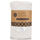 Sweet Acorn toddler bedding pillowcase detail emphasizes soft, breathable jersey knit for cozy nights.