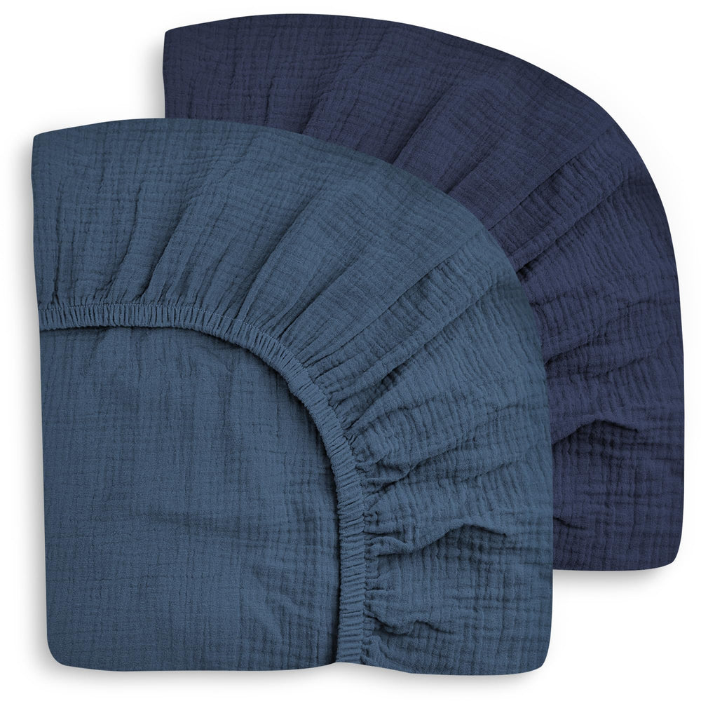 Sweet Dolphin 2-pack muslin crib sheets in deep navy for cozy sleep
