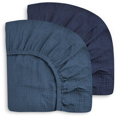 Sweet Dolphin 2-pack muslin crib sheets in deep navy for cozy sleep