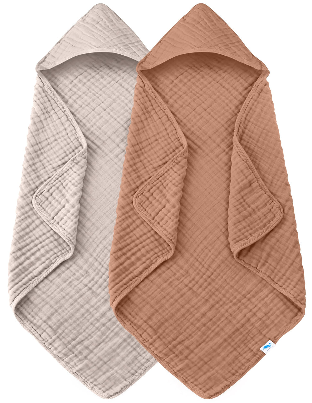 Sweet Dolphin muslin hooded baby towel 32x32 in use after bath, providing gentle warmth.