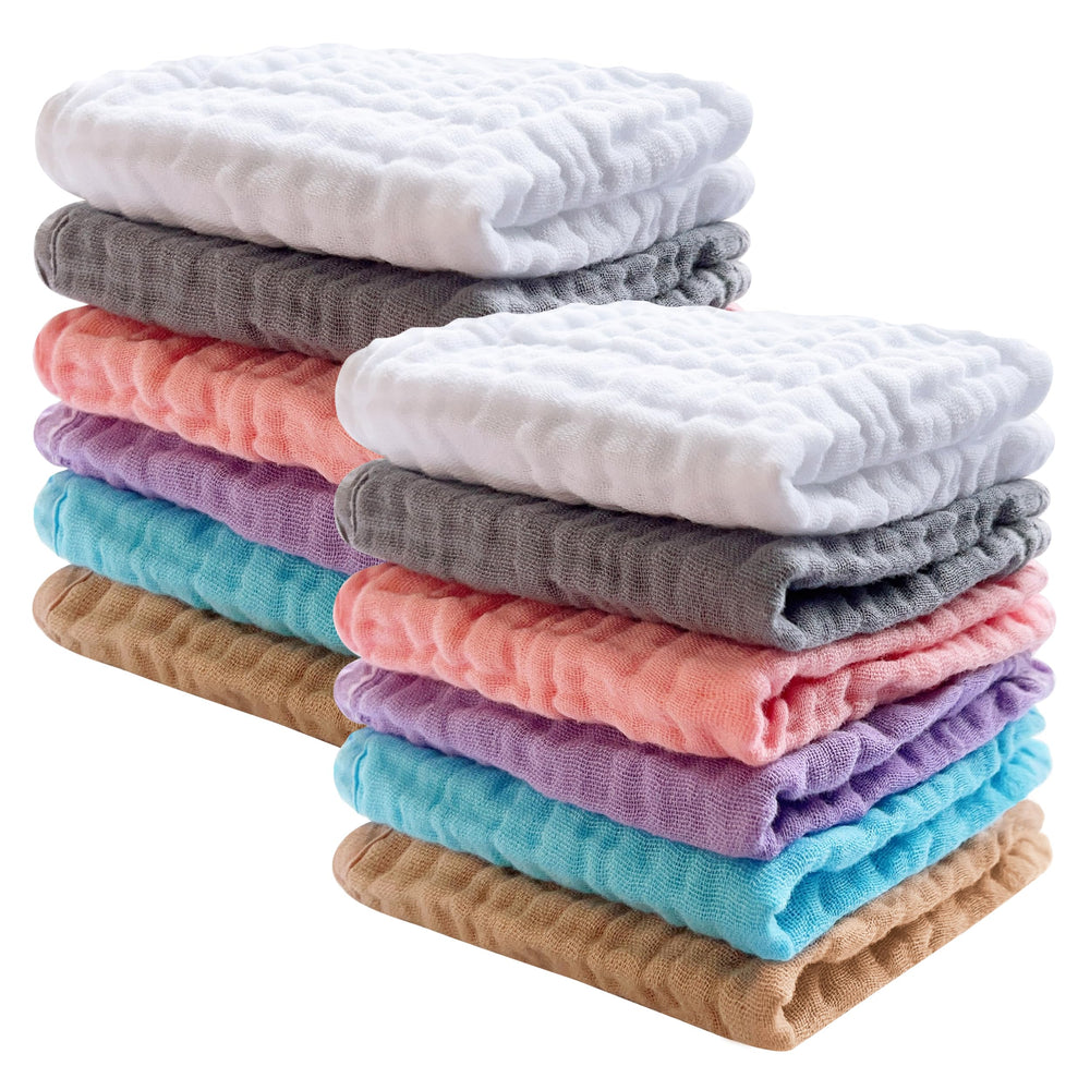 Sweet Dolphin muslin washcloths, 12-pack, soft baby cloths for gentle cleansing