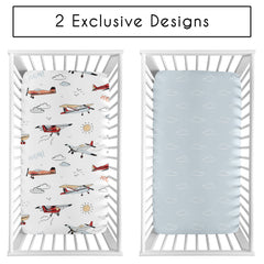 Sweet Jojo Designs airplanes and clouds design crib sheet for boys
