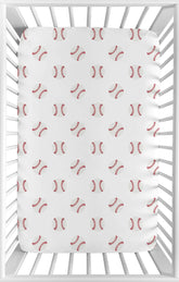 Sweet Jojo Designs mini crib sheet with red and white baseball print for cozy nursery