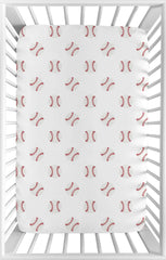 Sweet Jojo Designs mini crib sheet with red and white baseball print for cozy nursery
