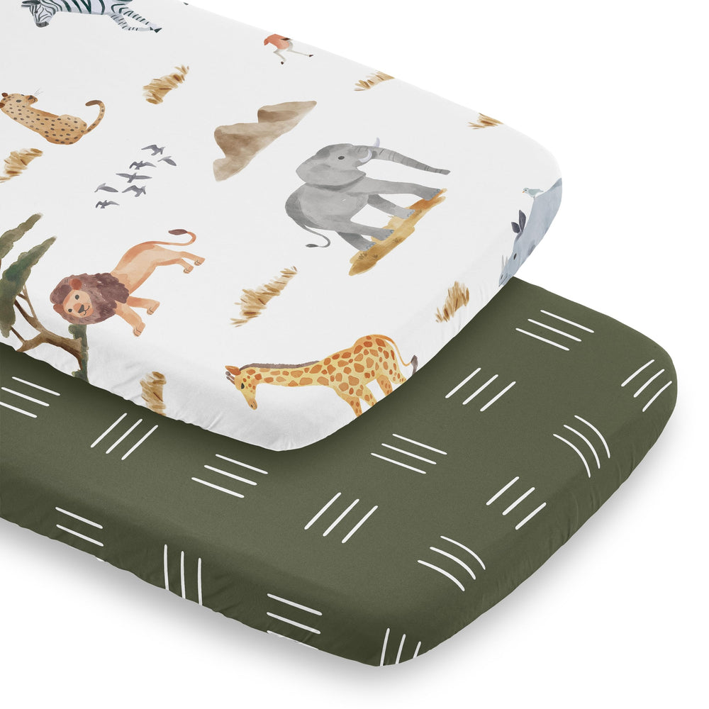 Sweet Jojo Designs bassinet sheet with jungle safari animals print for a snug fit