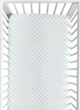 Sweet Jojo Designs blue and white polka dot crib sheet with cozy microfiber for daily comfort.
