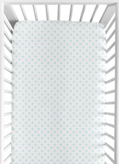 Sweet Jojo Designs blue and white polka dot crib sheet with cozy microfiber for daily comfort.
