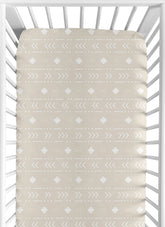 Sweet Jojo Designs boho aztec crib sheet in taupe and white for a neutral nursery.