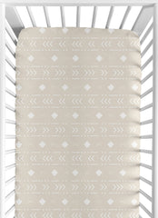 Sweet Jojo Designs boho aztec crib sheet in taupe and white for a neutral nursery.