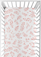 Sweet Jojo Designs boho pink floral leaf crib sheet offers snug fit for standard cribs.