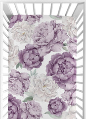 Sweet Jojo Designs boho purple floral fitted sheet closeup with soft microfiber texture for gentle sleep