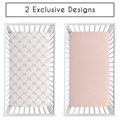 Sweet Jojo Designs bow print crib sheet offers snug fit for crib to toddler bed