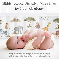 Sweet Jojo Designs BreathableBaby Jungle Animals long panel liner offers taut mesh for a secure fit.