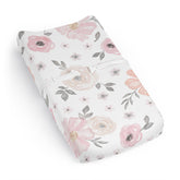 Sweet Jojo Designs changing pad cover in pink grey boho floral with soft moisture-wicking microfiber.