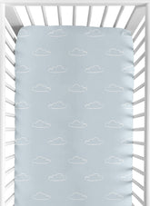 Sweet Jojo Designs cloud print crib sheet fits standard cribs snugly for a secure night