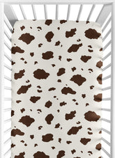Sweet Jojo Designs cow print crib sheet close-up in soft brushed microfiber for cozy sleep.