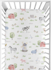 Sweet Jojo Designs farm animals watercolor print crib sheet for a soothing nursery.